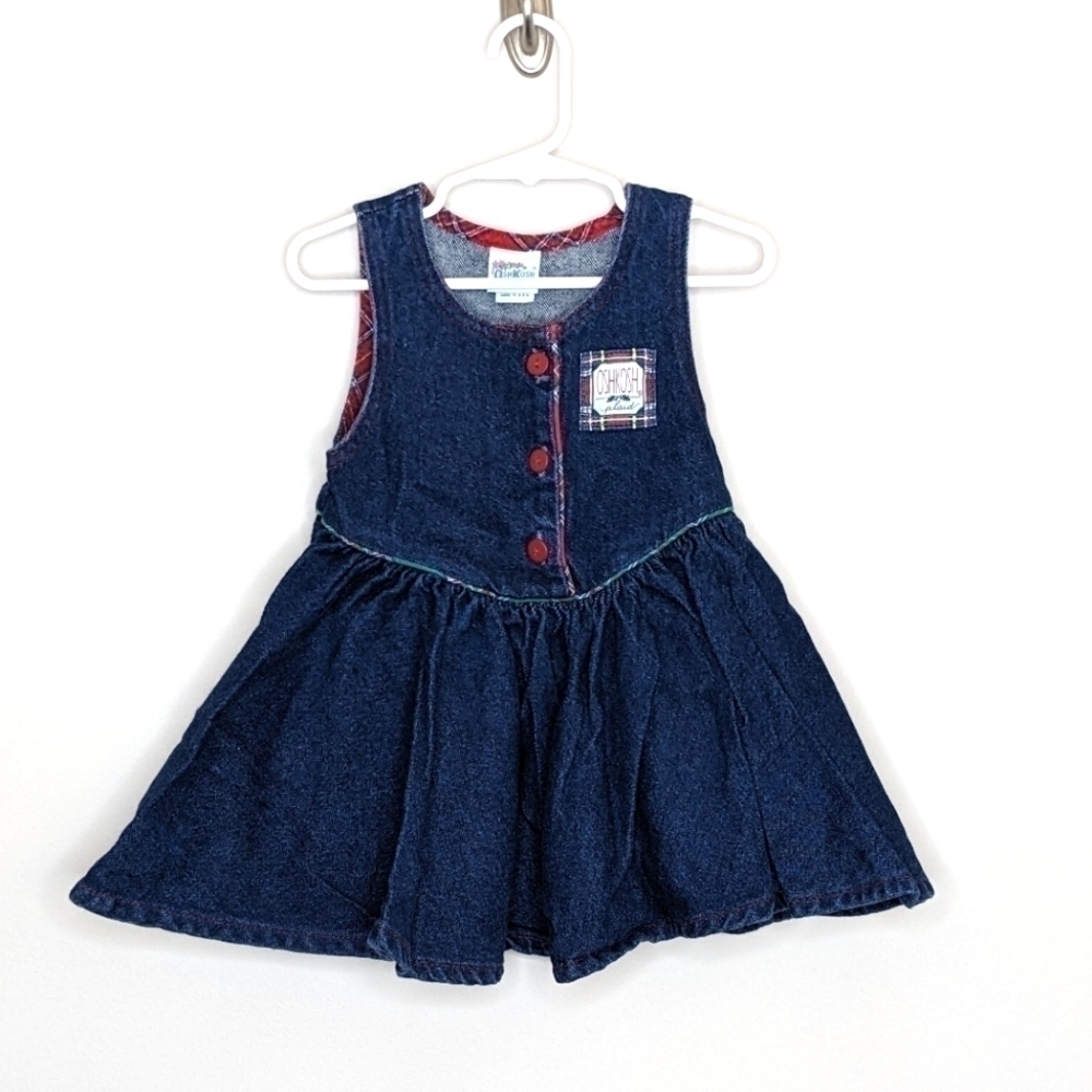 Vintage Oshkosh Plaid Denim Ruffle Full Skirt Jumper Overalls 2T